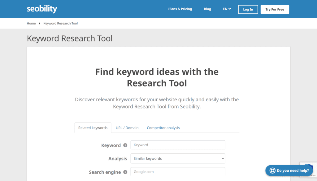 Seobility keyword research tool landing page banner