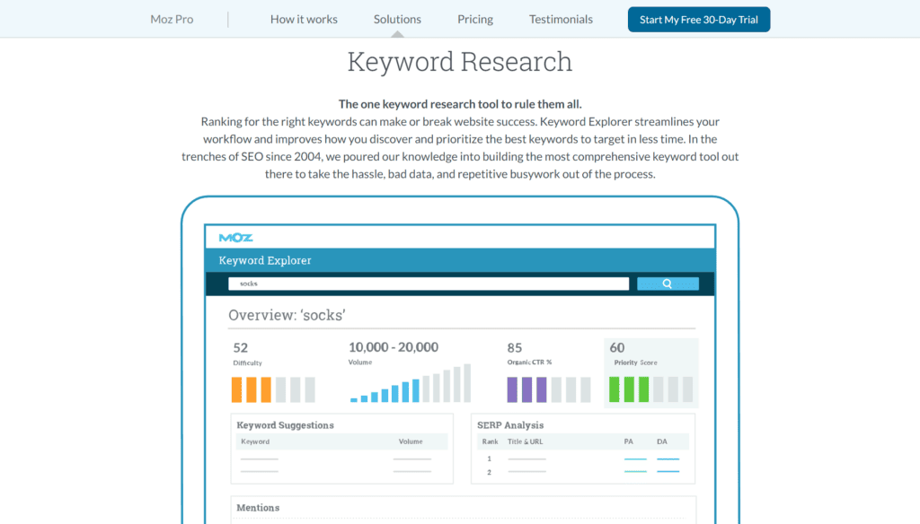 Moz Keyword Explorer landing page banner