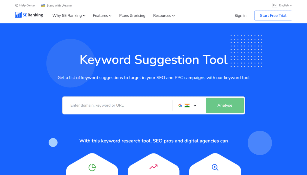 SE Ranking keyword research tool landing page banner