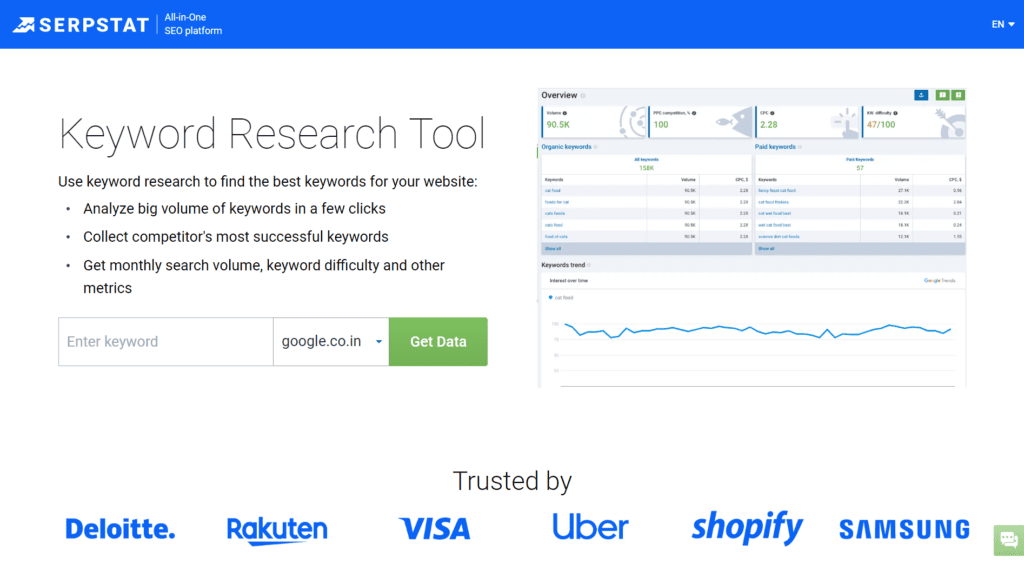 Serpstat keyword research tool landing page banner