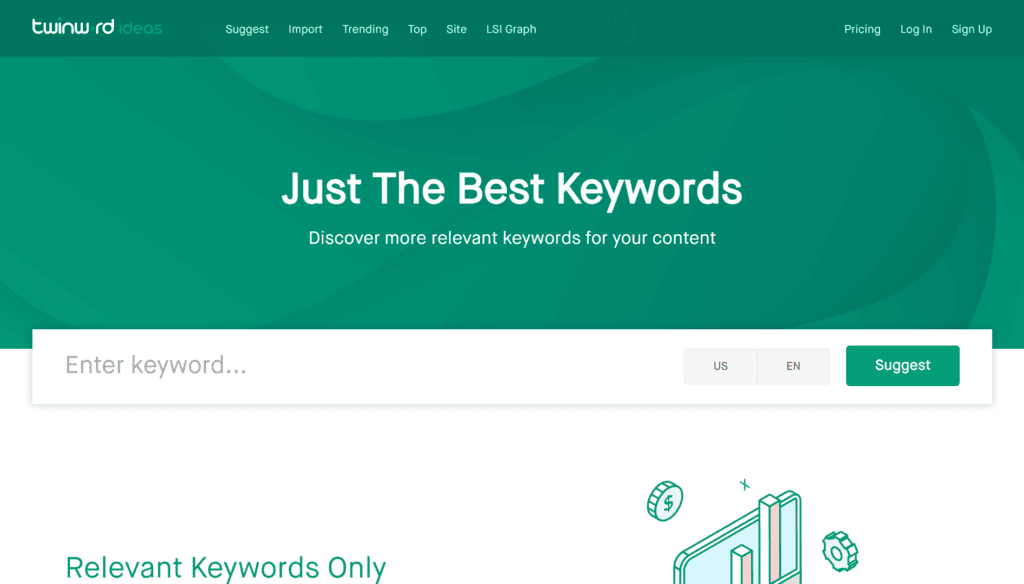 Twinword Ideas keyword research tool landing page banner