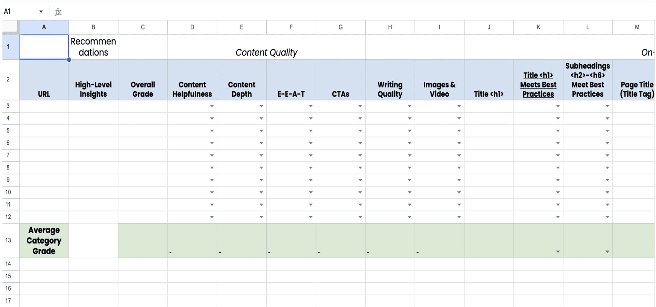 a blank content audit inventory spreadsheet
