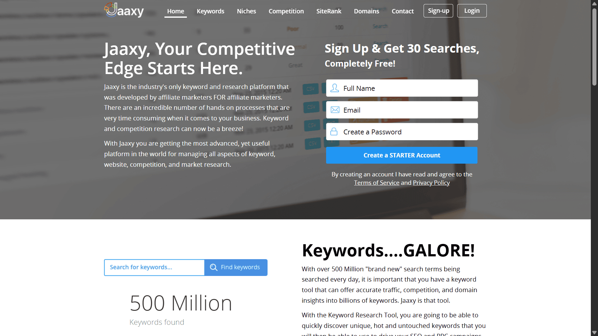 Jaaxy website screenshot.