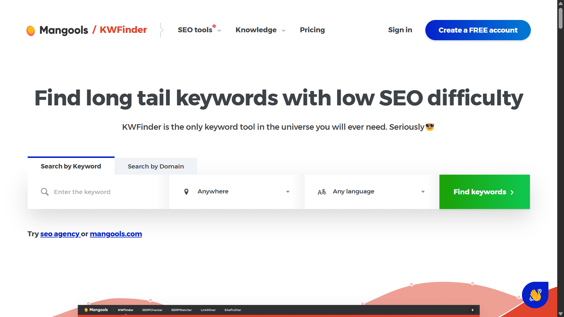 KWFinder website screenshot.