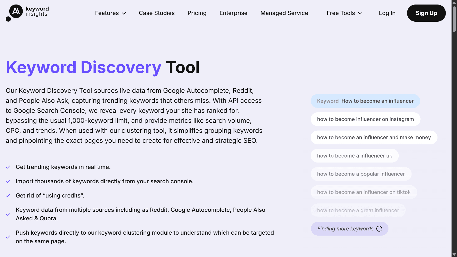 Keyword Insights website screenshot.