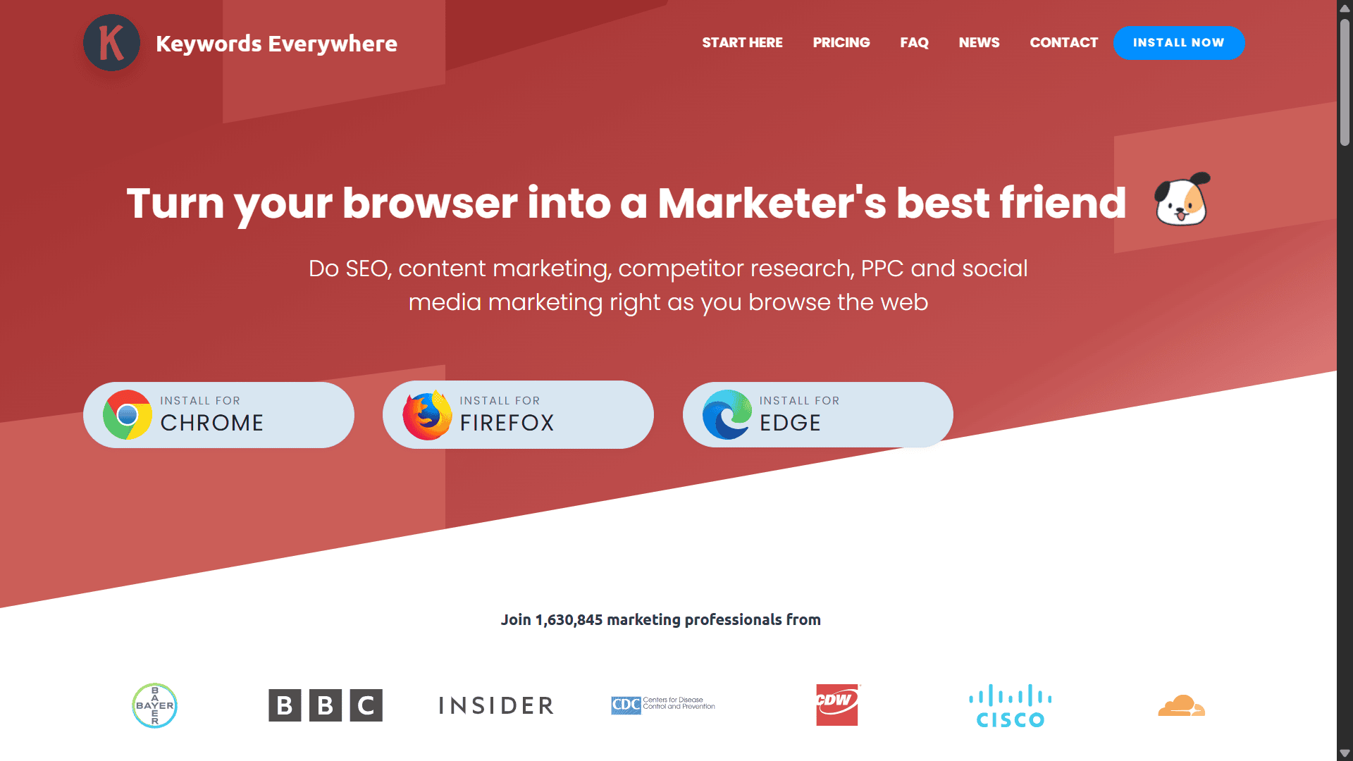 Keywords Everywhere website screenshot.