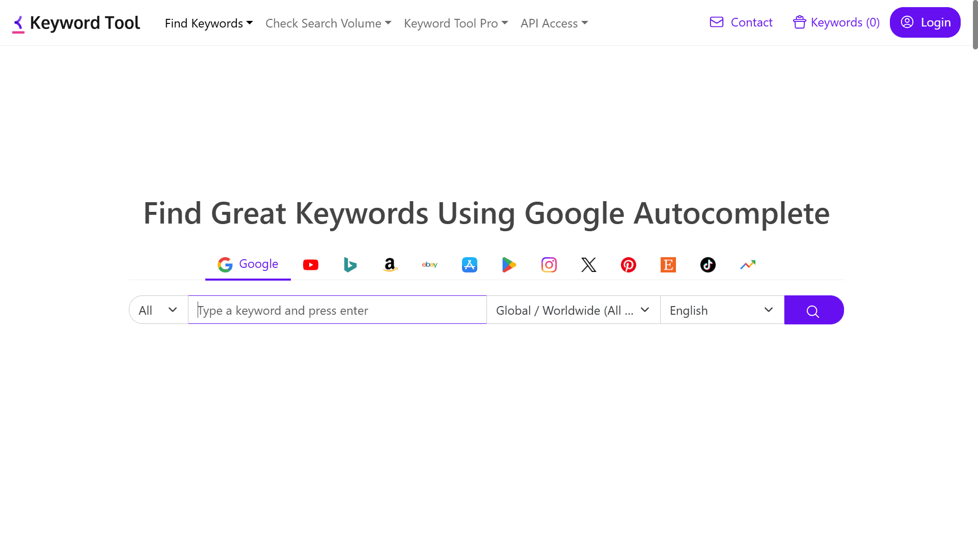 Keyword Tool website screenshot.