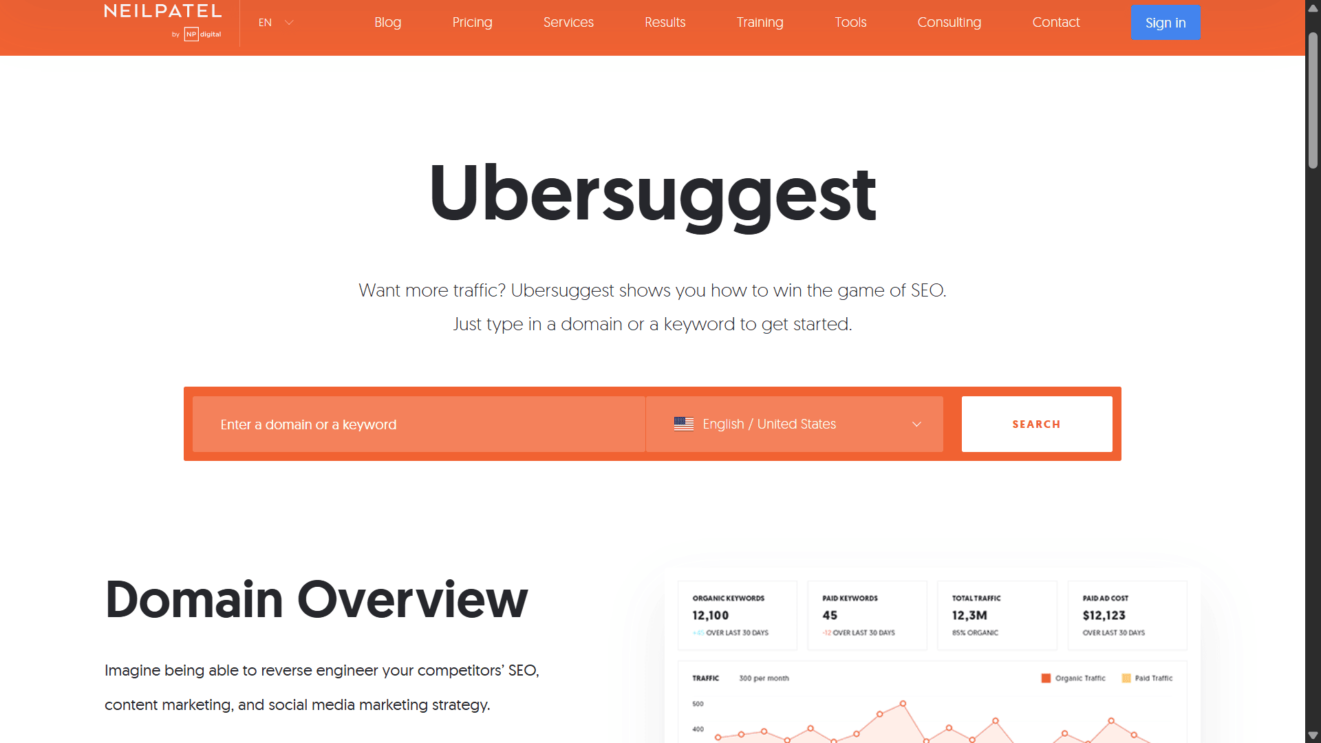 Ubersuggest website screenshot.